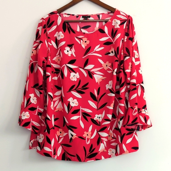 Talbots Plus Floral Red‎ Bell Sleeve Blouse  Women's Top Size XL - Picture 1 of 7